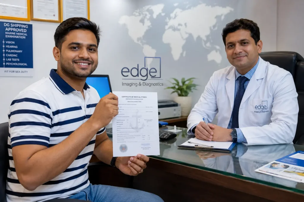 Seafarer holding fitness certificate after passing DG Shipping Medical Delhi